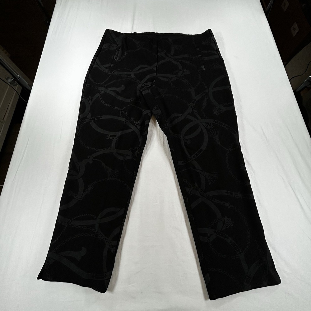 Chico's Juliet Sz 3 Flocked Chain XL Print Ankle Pants Black US 16 Pull On Work